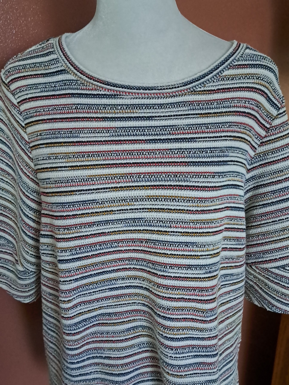 Banana Republic White Multicolor Striped Short-Sleeve Knit Top